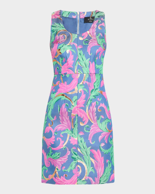Floral Metallic Jacquard Sleeveless Dress